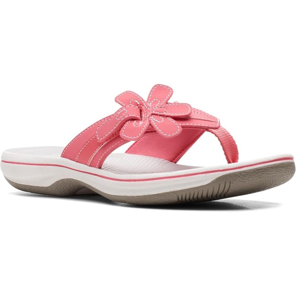 Clarks Women's Brinkley Flora Flip Flop Sandals, Bright Coral Synthetic Size 8M